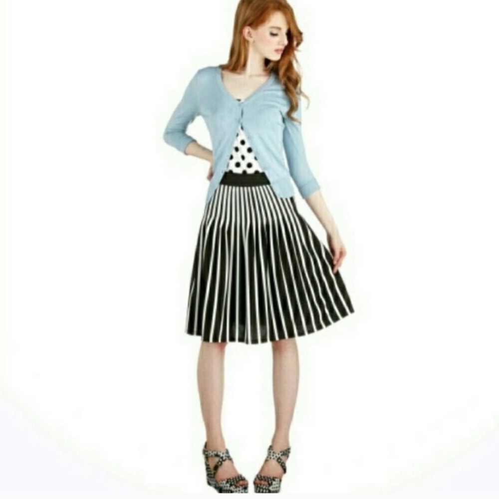 Maeve Anthropologie Black & White pleated A Line Cotton Women's Remy Skirt 10